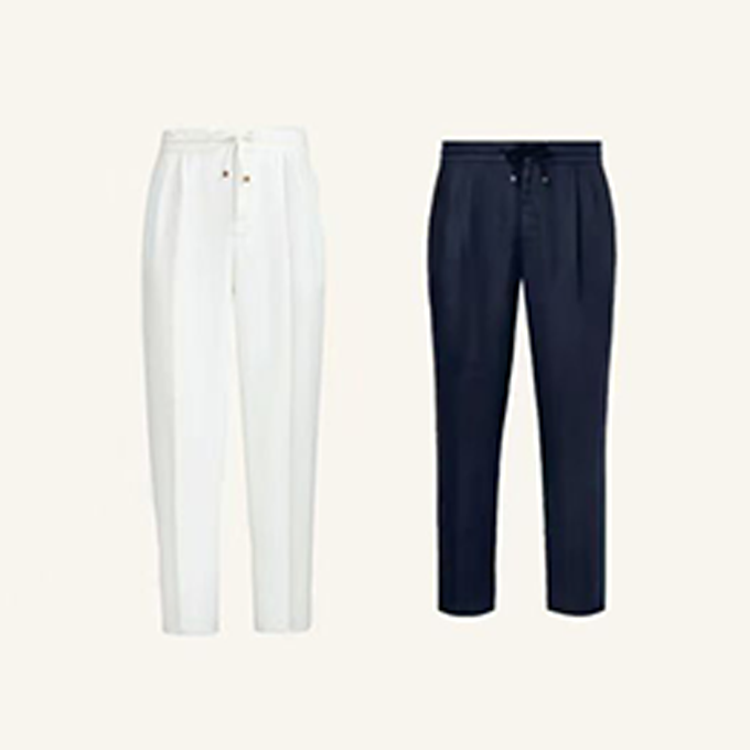 brunello cucinelli drawstring linen casual trousers